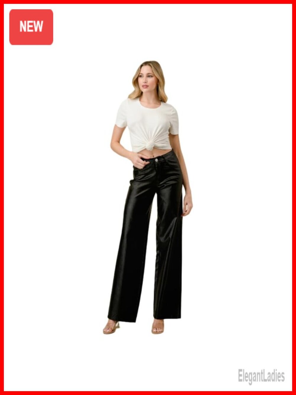 High Waisted Super Stretch Faux Leather Wide Leg Palazzo Pants